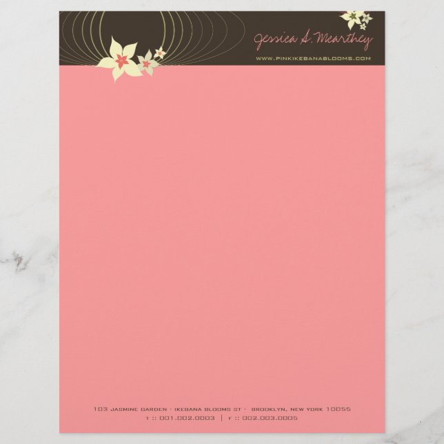 Pink Plumeria Frangipani Flowers Chic Ikebana Zen Personalized Letterhead (Front)