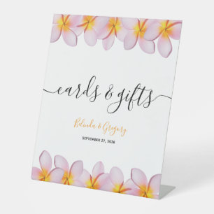 Pink Plumeria Frangipani Wedding Cards & Gifts Pedestal Sign