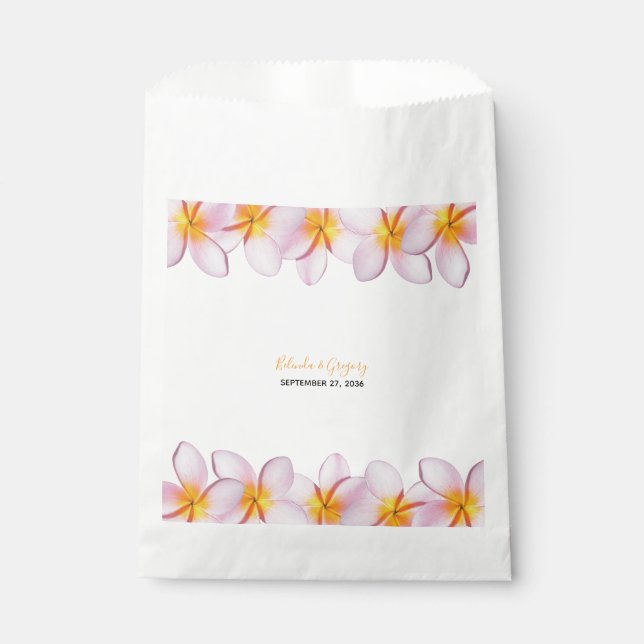 Pink Plumeria Frangipani Wedding Favour Bags (Front)