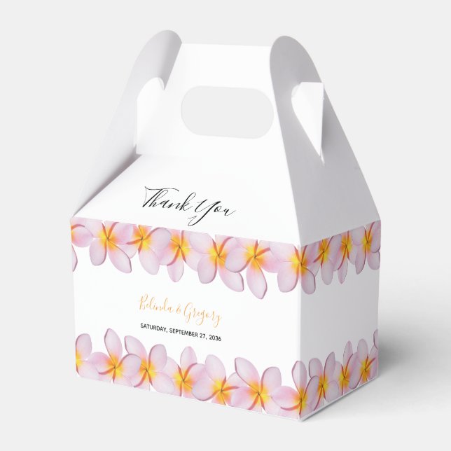 Pink Plumeria Frangipani Wedding Favour Box (Front Side)