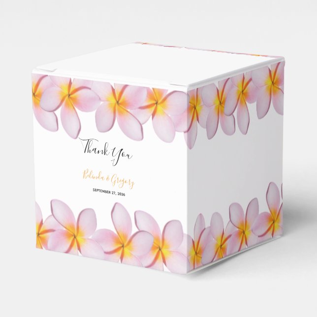 Pink Plumeria Frangipani Wedding Favour Box (Front Side)