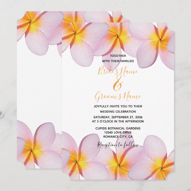 Pink Plumeria Frangipani Wedding Invitations (Front/Back)