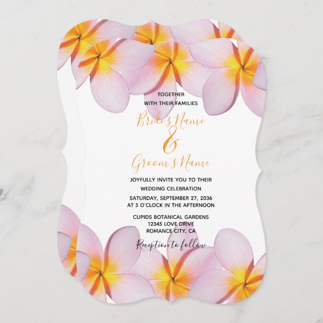 Pink Plumeria Frangipani Wedding Invitations (Front/Back)