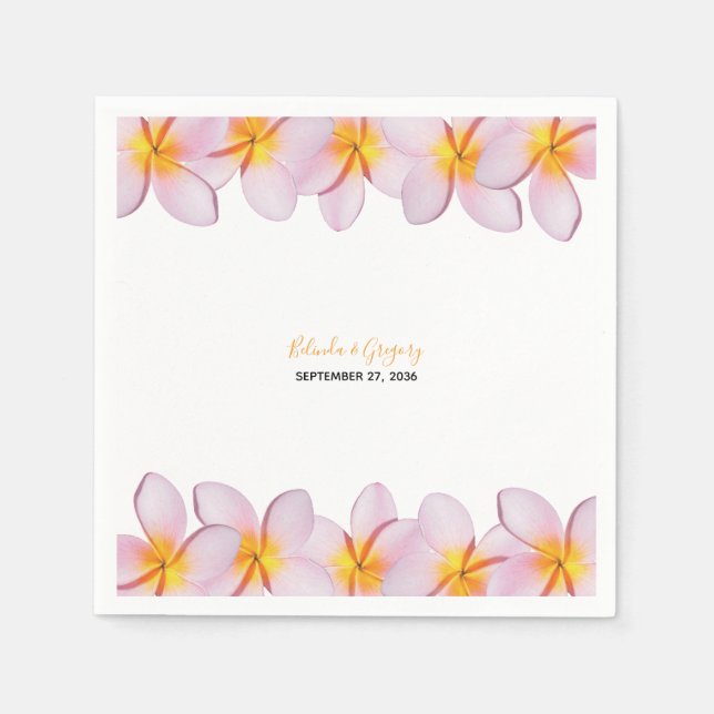 Pink Plumeria Frangipani Wedding  Napkin (Front)