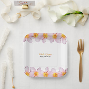 Pink Plumeria Frangipani Wedding Paper Plate
