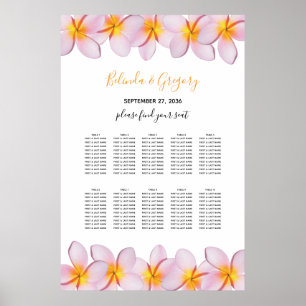 Pink Plumeria Frangipani Wedding Seating Chart
