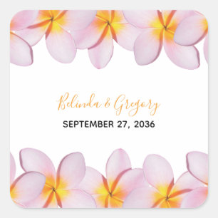 Pink Plumeria Frangipani Wedding Square Sticker