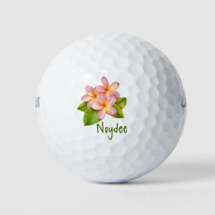 Pink Plumeria Frangipani, your Name, Floral Golf Balls