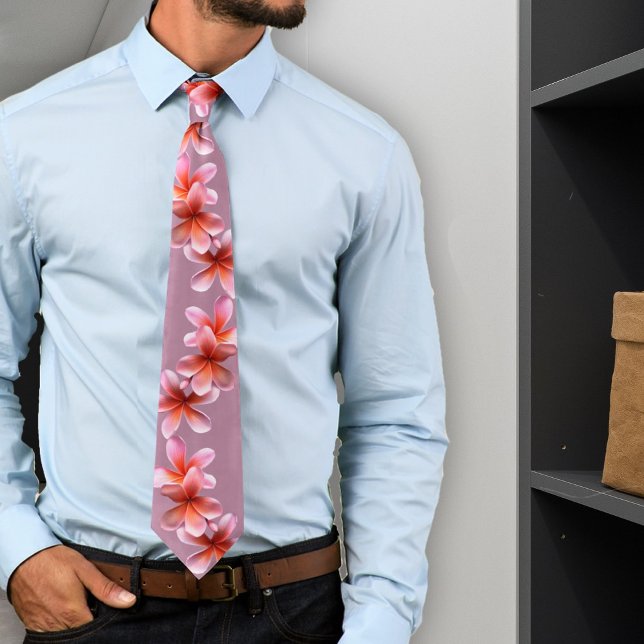 Pink Plumeria Mauve Tropical Flowers Tie (Creator Uploaded)