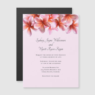 Pink Plumeria Real Flowers Border Magnetic Invitation