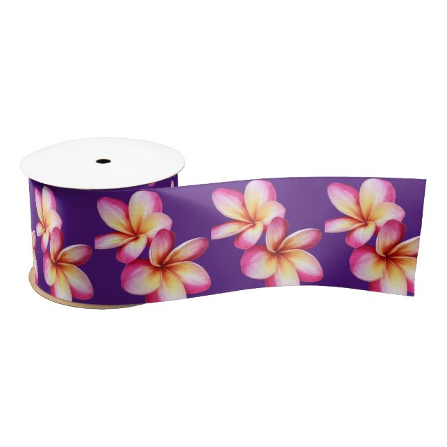 Pink Plumeria  Satin Ribbon (Spool)