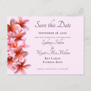 Pink Plumeria Save the Date Custom Postcard