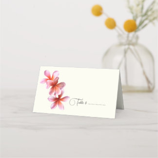 Pink Plumeria Tented Escort or Place Card Ecru