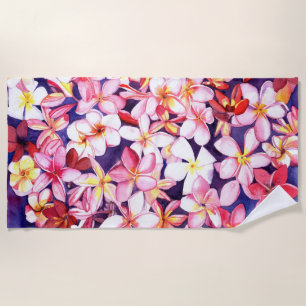 Pink Plumeria Tropical Flower Beach Towel