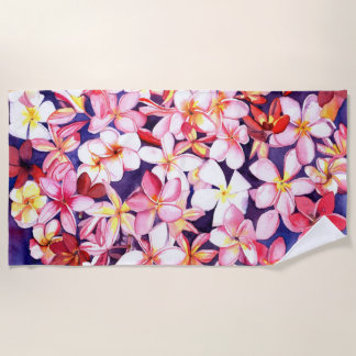 Pink Plumeria Tropical Flower Beach Towel