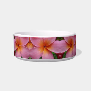 Pink Plumeria Tropical Flower Blossoms Pet Bowl