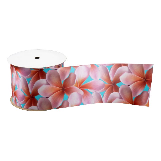 Pink Plumeria Tropical Flowers Craft Ribbon Satin Ribbon (Spool)