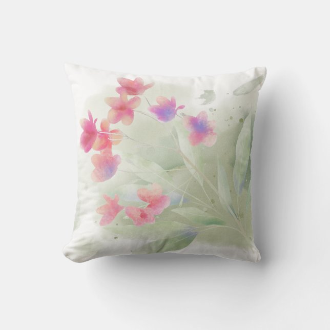 Pink Plumeria Watercolor Cushion (Front)