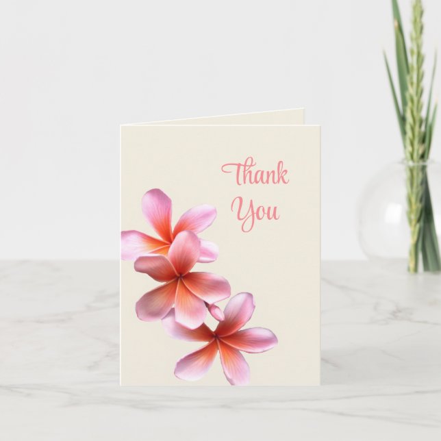 Pink Plumeria Wedding All Occasion Thank You Note Card (Front)