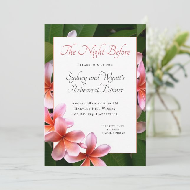 Pink Plumeria Wedding Rehearsal Dinner Invitation (Standing Front)