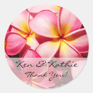 Pink Plumeria Wedding Thank You Sticker