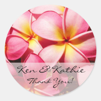 Pink Plumeria Wedding Thank You Sticker