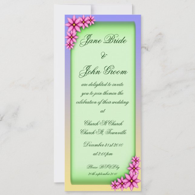 Pink Plumeria Wedding, vertical invitation (Front)