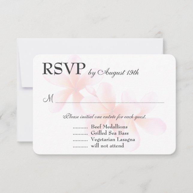 Pink Plumeria White RSVP with Meal Selection (Front)