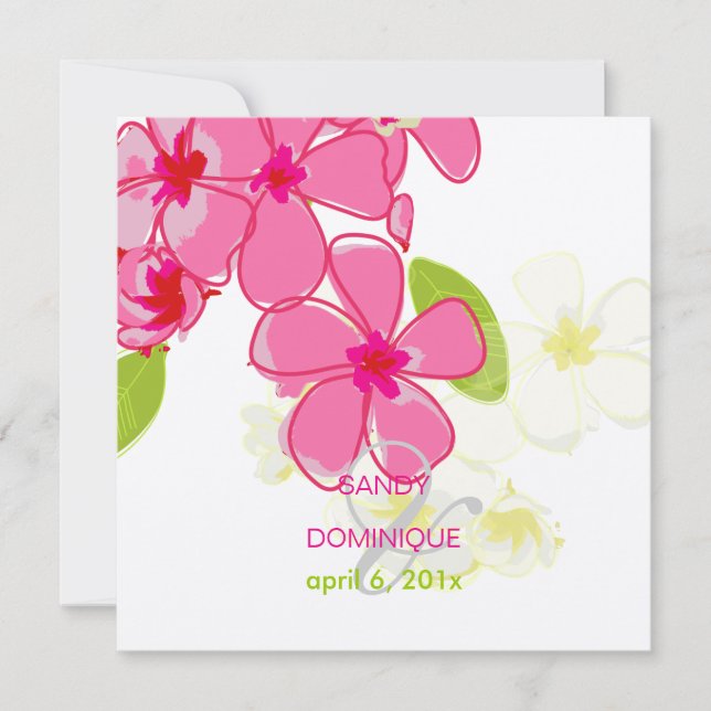 Pink plumerias wedding invitations (Front)