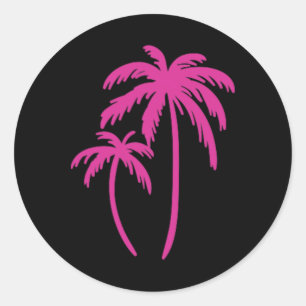 Pink Pocket Palm Tree Cute Hawaiian Summer Vacatio Classic Round Sticker
