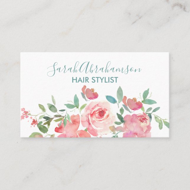 Pink Poenies Roses Business Card (Front)