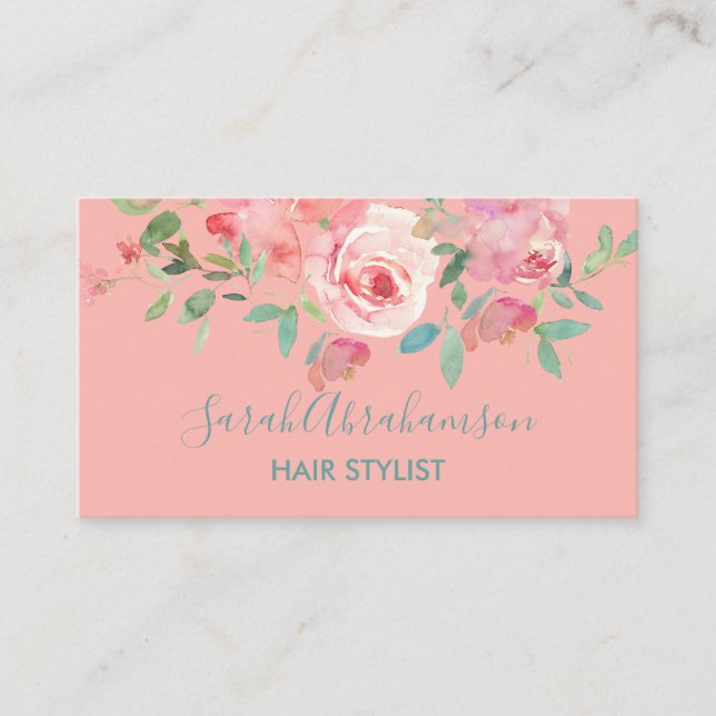 Pink Poenies Roses Business Card (Front)