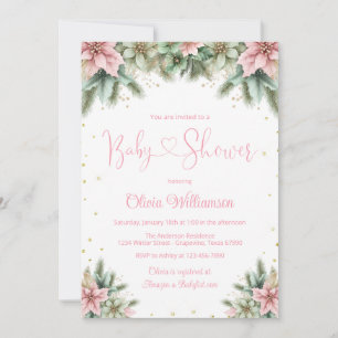 Pink Poinsettia Baby Shower Invitation
