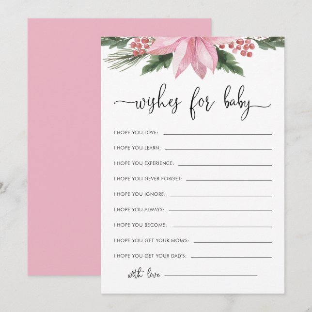 Pink Poinsettia Baby Wishes Winter Baby Shower Invitation (Front/Back)