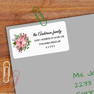 Pink Poinsettia Bouquet Return Address Label
