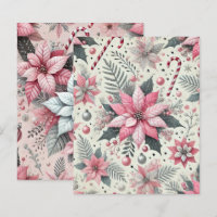 Pink Poinsettia & Candy Canes Scrapbook Paper