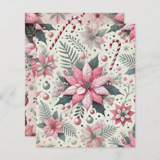Pink Poinsettia & Candy Canes Scrapbook Paper