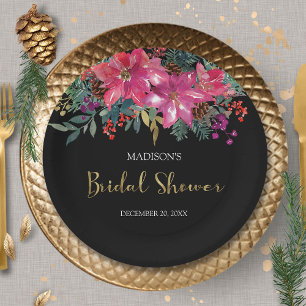 Pink Poinsettia Christmas Bridal Shower  Paper Plate