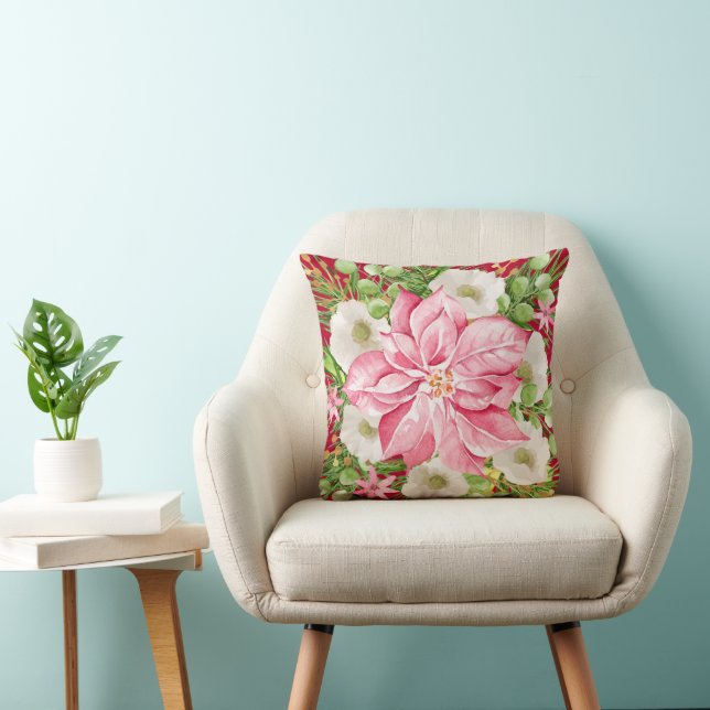 Pink Poinsettia Christmas Cushion (Chair)