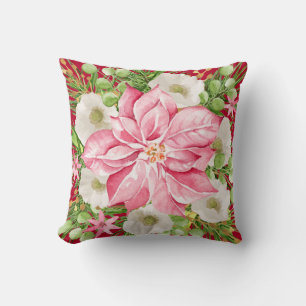 Pink Poinsettia Christmas Cushion