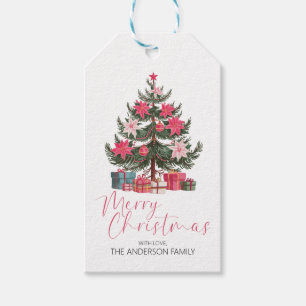 Pink Poinsettia Christmas Gift Tag Retro Gift Tag