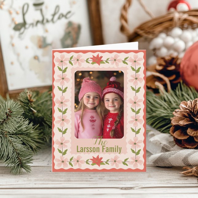 Pink Poinsettia Christmas  Holiday Card (Pink Poinsettia Folded Greeting Card )