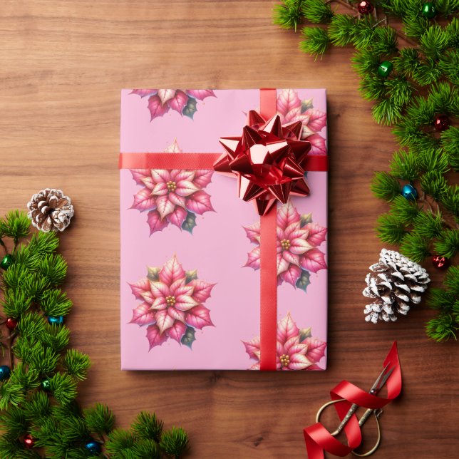 Pink Poinsettia Christmas Holiday Wrapping Paper (Holiday Gift)