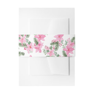 Pink Poinsettia Christmas Invitation Belly Band