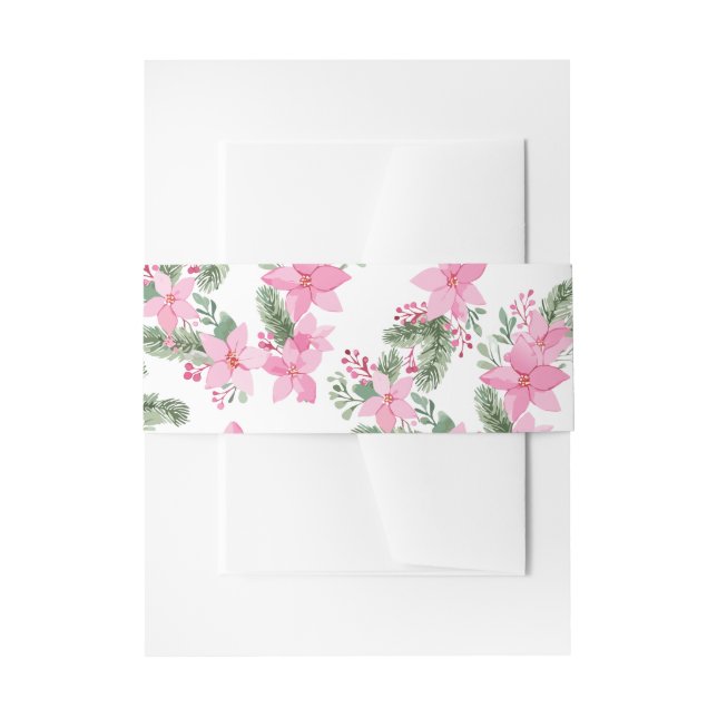 Pink Poinsettia Christmas Invitation Belly Band (Front Example)
