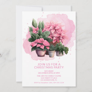 Pink Poinsettia Christmas Party Invitation