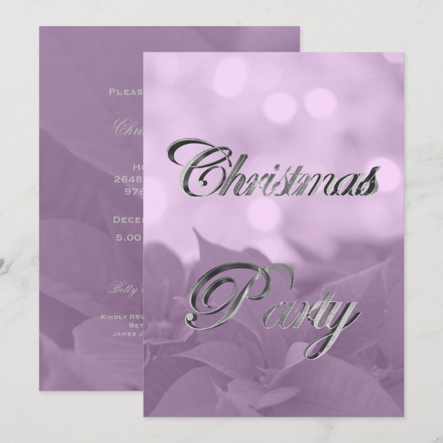 Pink Poinsettia Christmas Party Invitation Elegant (Front/Back)