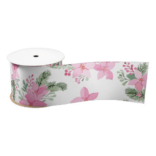 Pink Poinsettia Christmas Satin Ribbon