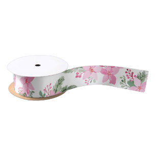 Pink Poinsettia Christmas Satin Ribbon