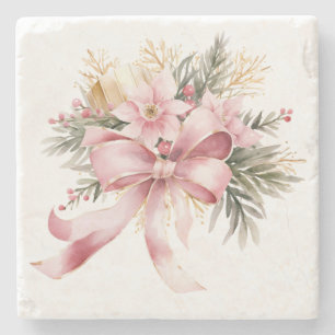 Pink Poinsettia Christmas Stone Coasters